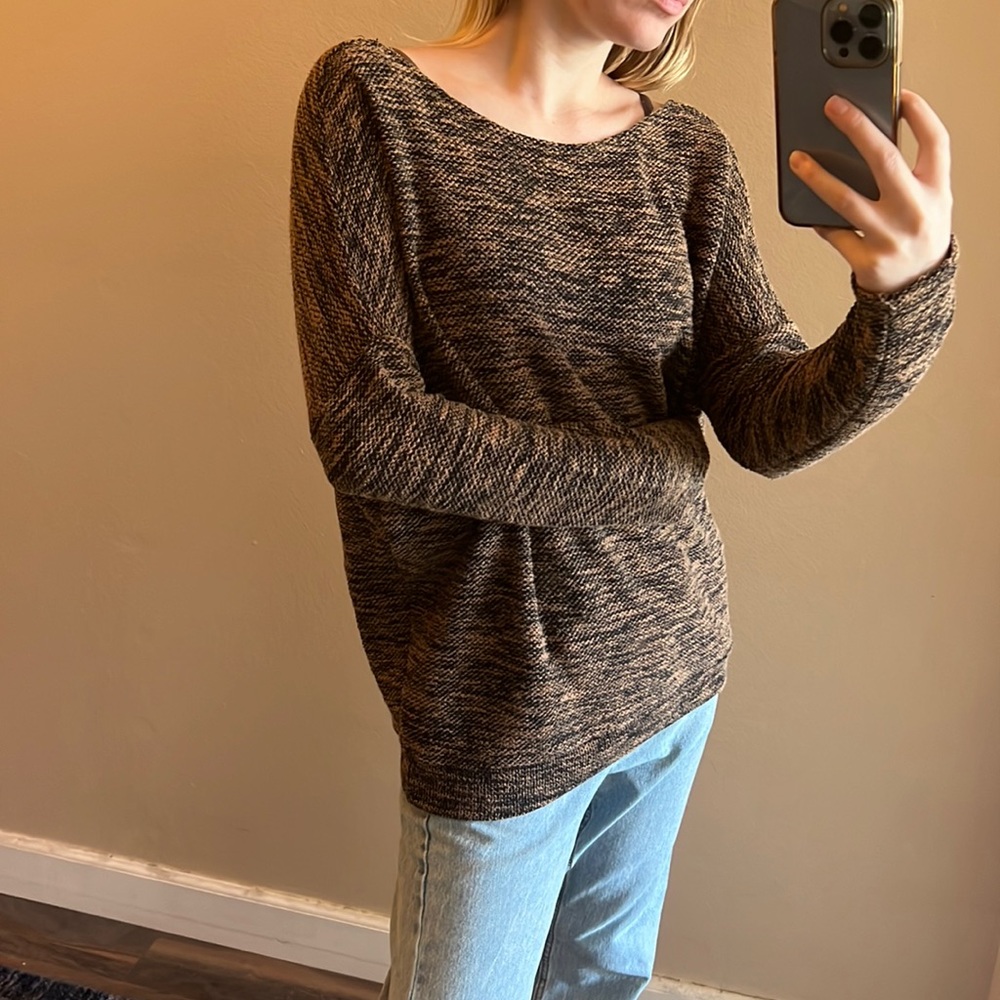 🤎brown & black marled knit backless sweater